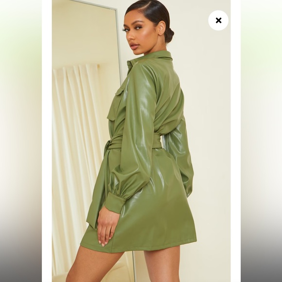PLT Khaki Faux Leather Pocket Detail Shirt Dress - Picture 5 of 6